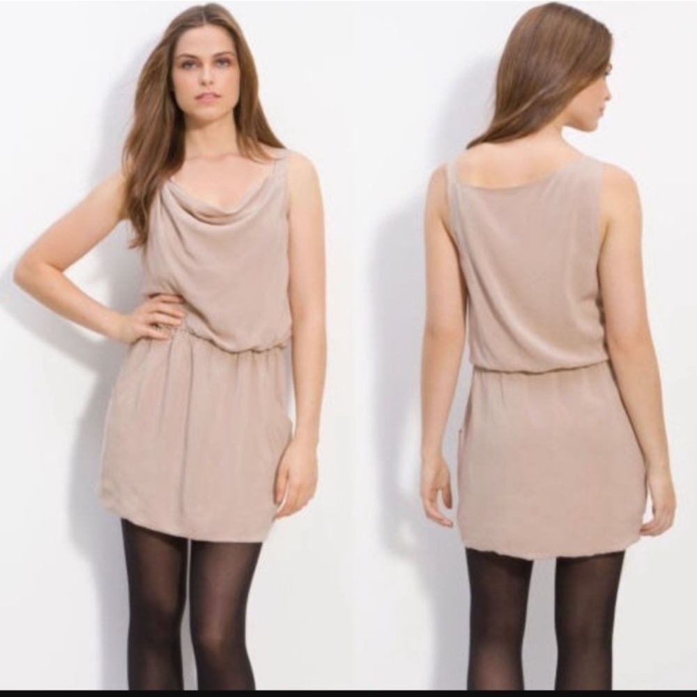 THEORY Jaylyn Rove Draped Mini Dress Nude/Tan‎ Size 8